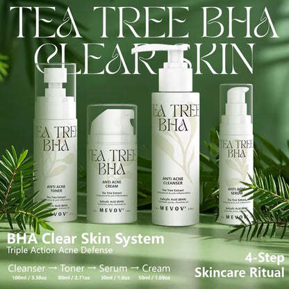 Private Label Salicylic Acid BHA Tea Tree Oil Control Cleanser Toner Acne Cream and Serum anti Acne Skincare Set