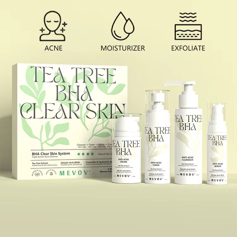 Private Label Salicylic Acid BHA Tea Tree Oil Control Cleanser Toner Acne Cream and Serum anti Acne Skincare Set